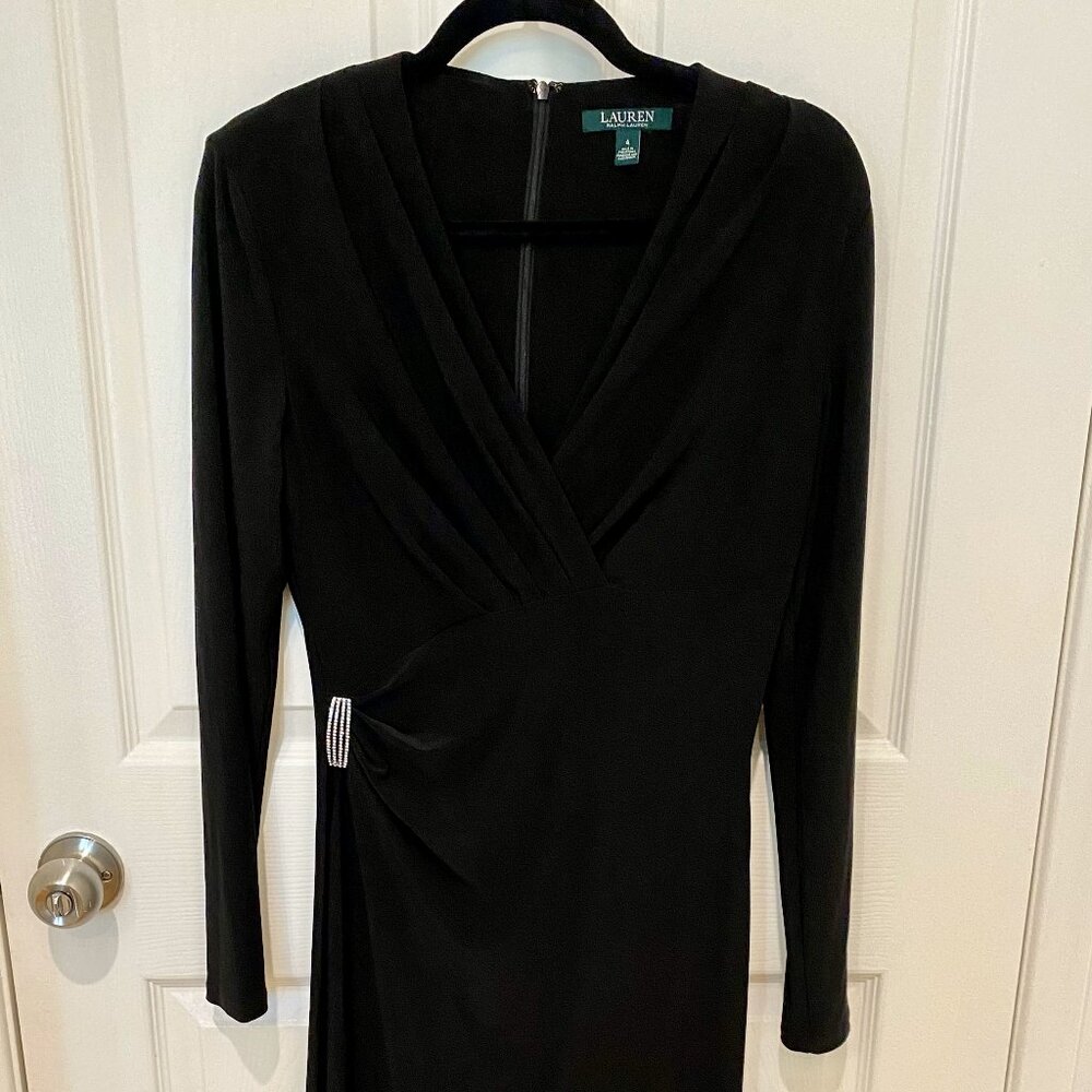 LAUREN RALPH LAUREN BLACK JERSEY V-NECK GOWN MAXI NEW (NWT)